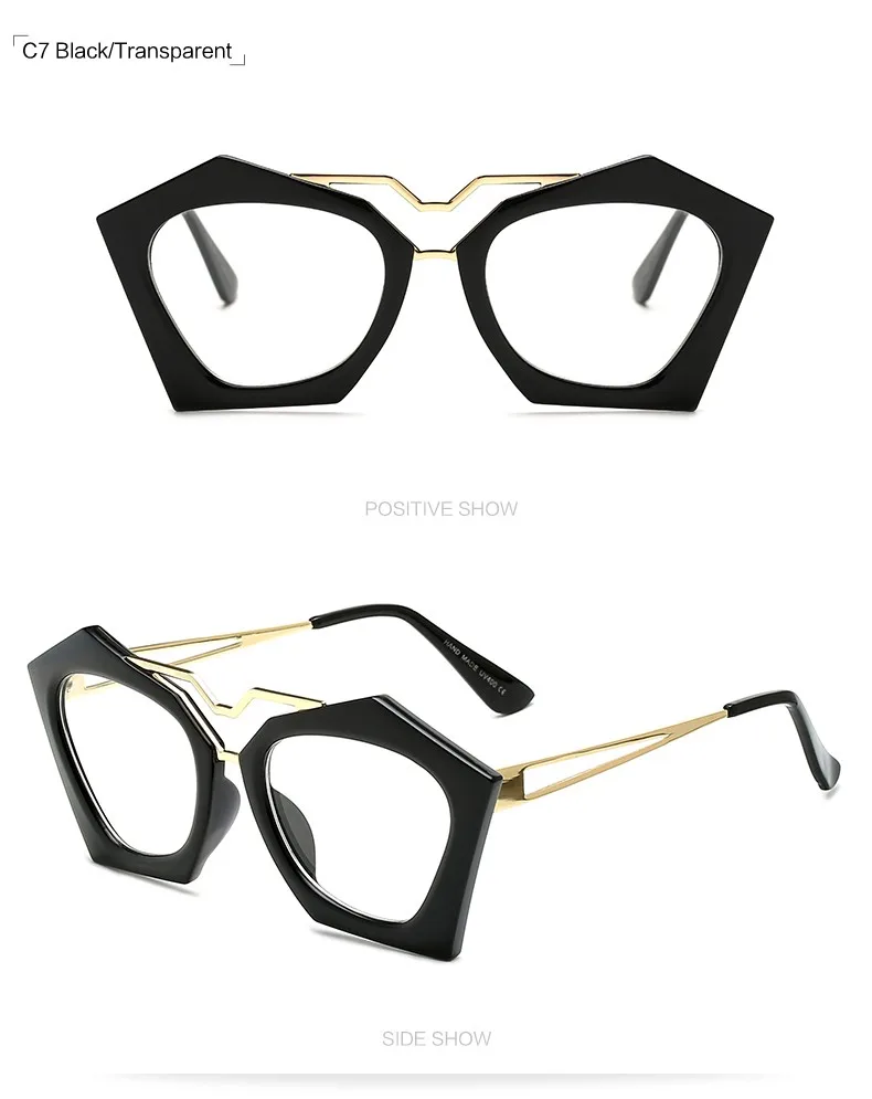 Негабаритных Винтаж прозрачные линзы очки Золотая рамка Для мужчин Для женщин Близорукость полигон очки женские очки oculos-де-грау
