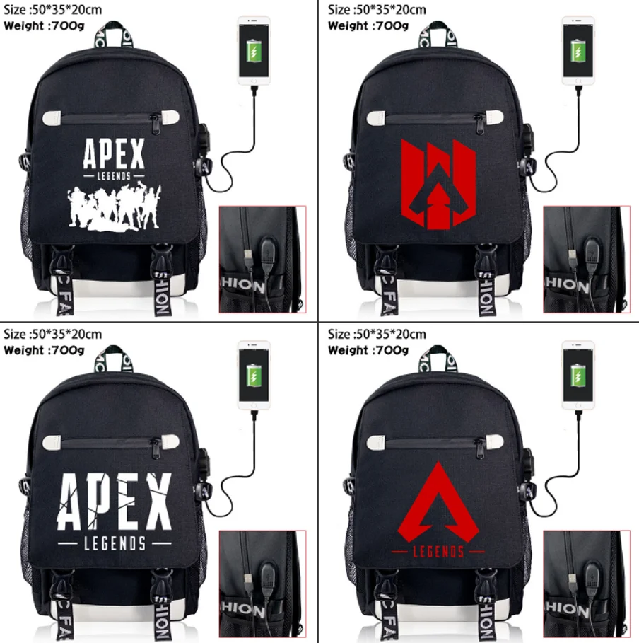 

Game Apex Legends USB Charging Backpack School Bag Shoulder Bag Packsack Mochila Laptop Bag Student Casual Travel Bag Book Bag