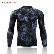 Камуфляж с длинным рукавом быстросохнущая Тактический футболка Для мужчин Combat Запуск колготки открытый Пеший Туризм футболка Охота Рубашка