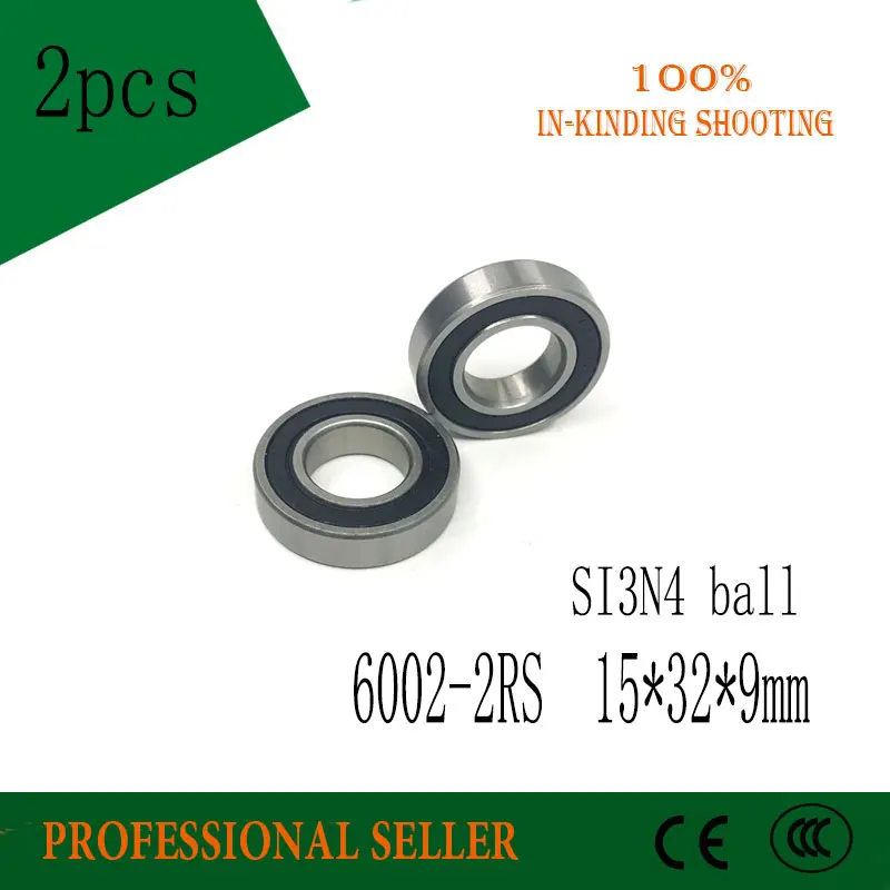 2 قطعة 6002-2RS 6002 2RS الهجين السيراميك si3n4 الكرة 15*32*9 مللي متر كرة أخدود عميقة تحمل 6002RS 15x32x9 مللي متر ل دراجة أجزاء