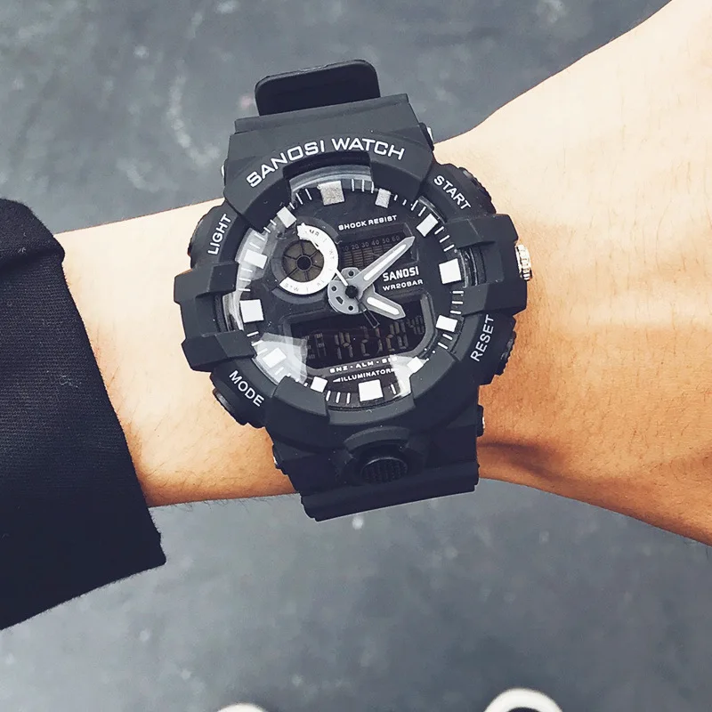 

Fashion Trendy Male Multifunctional Nightlight Waterproof Double Display Sports Electronic Watch Female Korean Edition Students