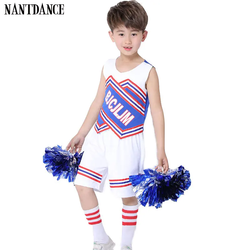 صبي الزي المدرسي للبنين المشجع ازياء الأبيض زي الفتيات التشجيع الجمباز اللباس مع سلامة السراويل