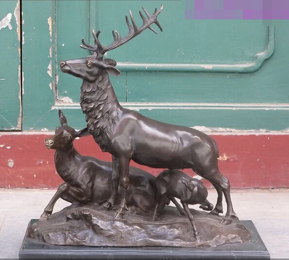 

003828 17"Western Bronze ART Statue pronghorn buck does funny things Deer animal