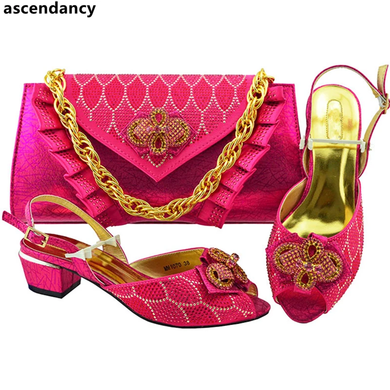 

New Arrival Italian Shoes with Matching Bags for Wedding Italy Shoe and Bag Set for Party In Women Fashion Buckle Heel Sandals