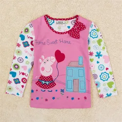 

Nova 2015 fashion embroider popula cartoon animal with bow and peach heart  floral print sleeves long sleeve girls t-shirt