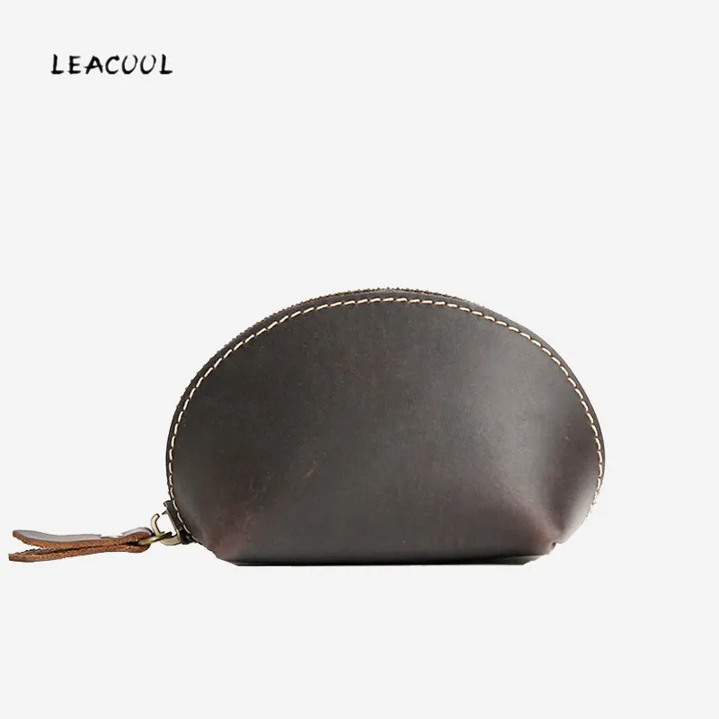 

LEACOOL 2018 Women Genuine Leather Coin Purses Shell Design Small Coin Bag Crazy Horse Leather Key Pouch Money bag Change Purse