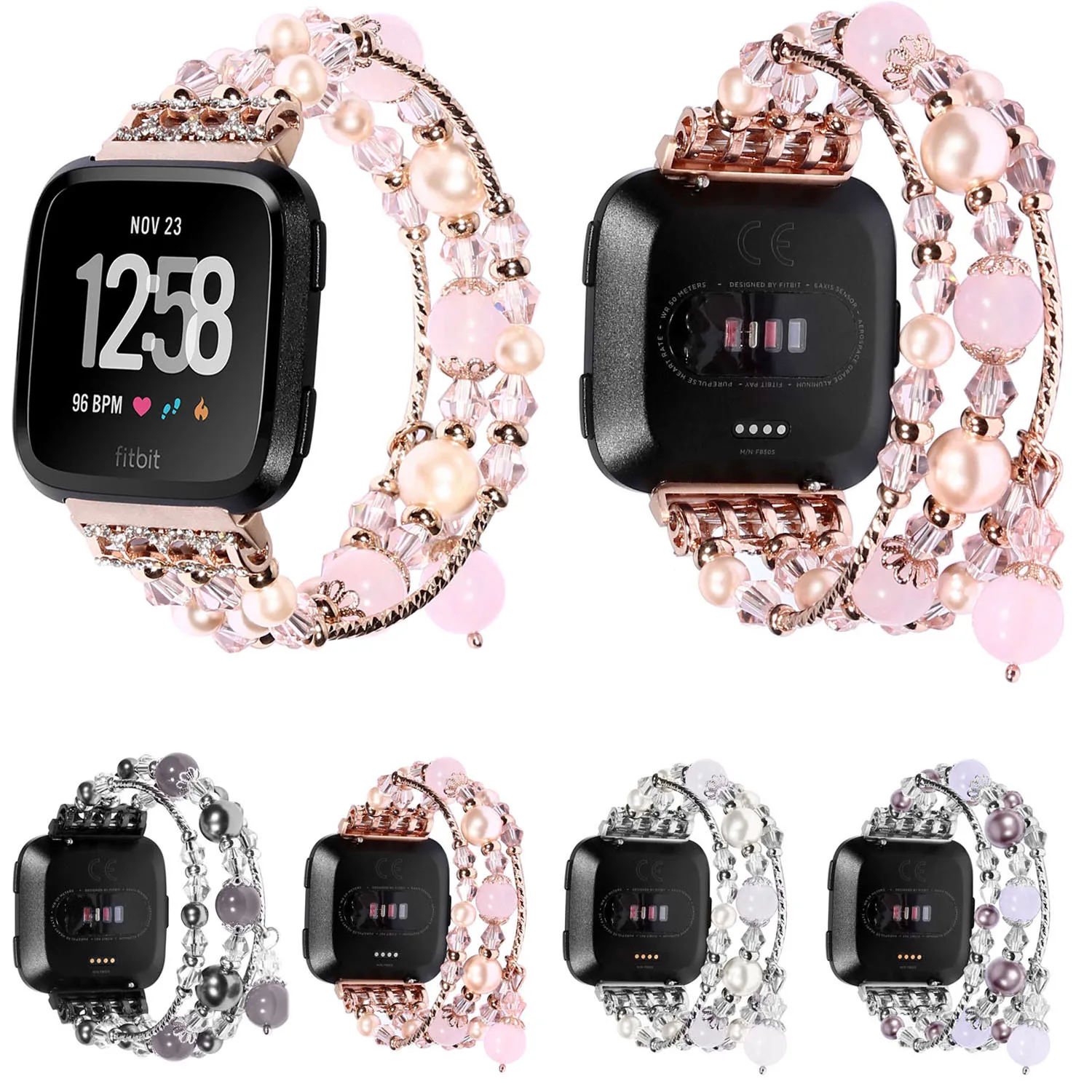 Женский браслет с розовым агатом для Fitbit Versa ремешок драгоценным камнем