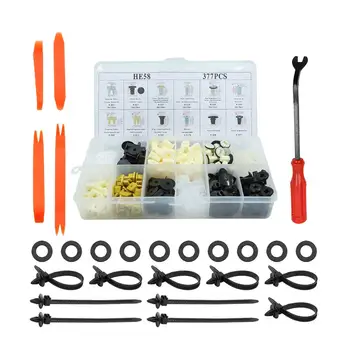 

uxcell 377pcs Plastic Clips Push Pin Rivets Fasteners Set Car Bumper Fender Retainer Trim Panel Screws Kit w Removal Tool Cable