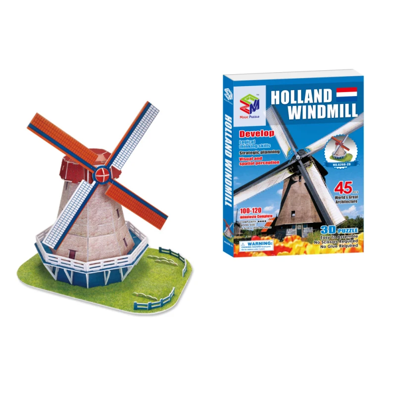 45pcs 3D Puzzles Holland windmill Builing Model Learning Educational Toy for Kids 3D Dimensional Jigsaw Toys for Christmas Gift