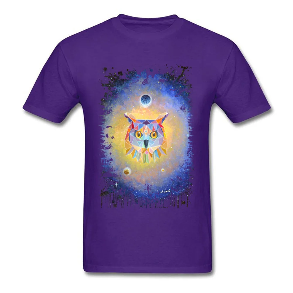 Geometric owl Men's 2018 New Cool Tops Shirt O-Neck Labor Day Pure Cotton Tshirts Birthday Short Sleeve Tops & Tees Geometric owl purple