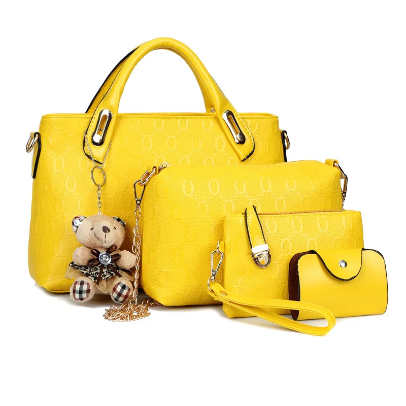 1 комплект,, роскошные сумки, женские сумки, дизайнерская сумка через плечо, кошелек с подвеской в виде медведя, из искусственной кожи, для путешествий, BS88 - Цвет: Цвет: желтый