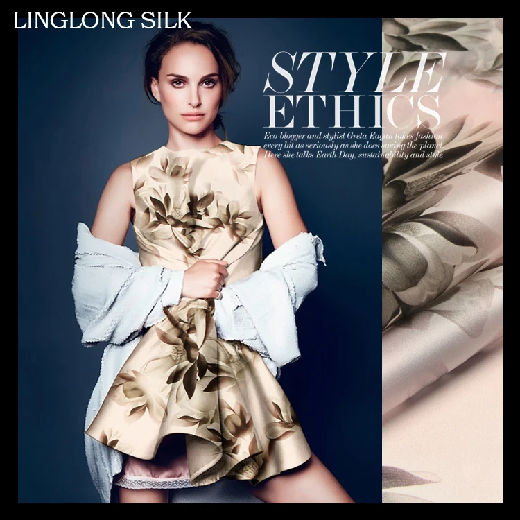 

PRINT SILK ORGANZA SATIN FABRIC 14m/m Width 53"-135cm100%Mulberry Silk Organza Fabric Satin 2016 New Spring Flower Printed