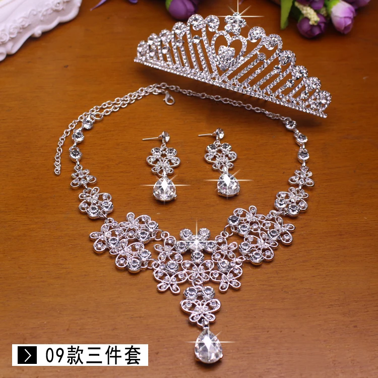   Classic White Water drop Bridal NecklaceEarrings 3 Crystal Women Wedding jewelry set  (24)