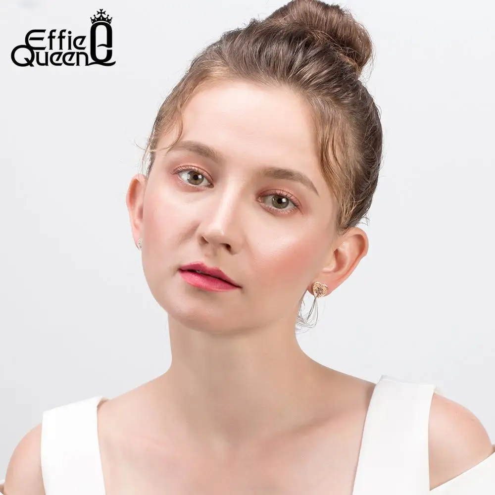 Женские серьги гвоздики Effie Queen с красным сердцем Романтические Свадебные