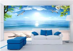 Пользовательские фото 3d обои пляж Чайка пейзажа ТВ фоне стены дома улучшение комнаты 3d настенные фрески обои для стен 3 d