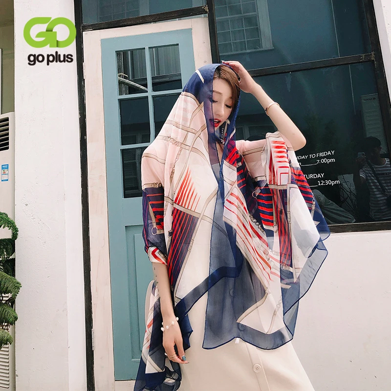 GOPLUS 2019 весна плед печати Шелковый шарф для женщин шифон Роскошные шаль Дамы Винтаж дизайнерский бренд длинные шарфы для Женский бандана