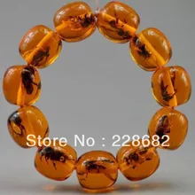Коллекционный украшенный старый Ручной Работы Янтарная инкрустация пчела эластичный браслет из бисера/Статуэтка