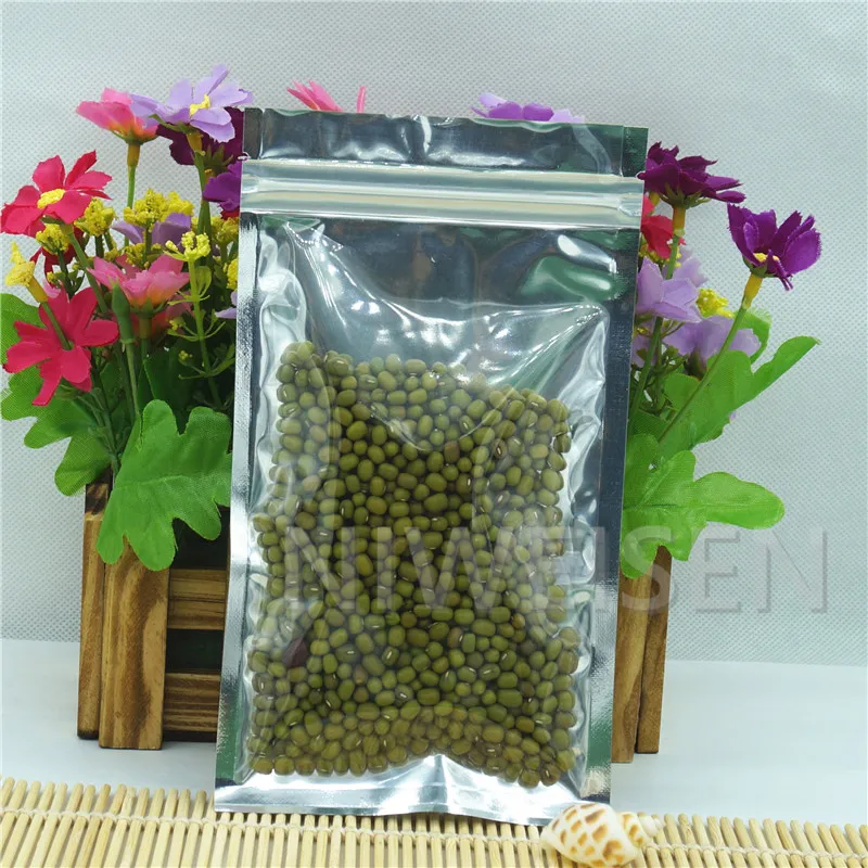 

7X13cm Silver Translucency Plating Aluminium Foil Zipper Pouch 200pcs Resealable Mylar foil Zip Lock Bags Clear Front gift sack
