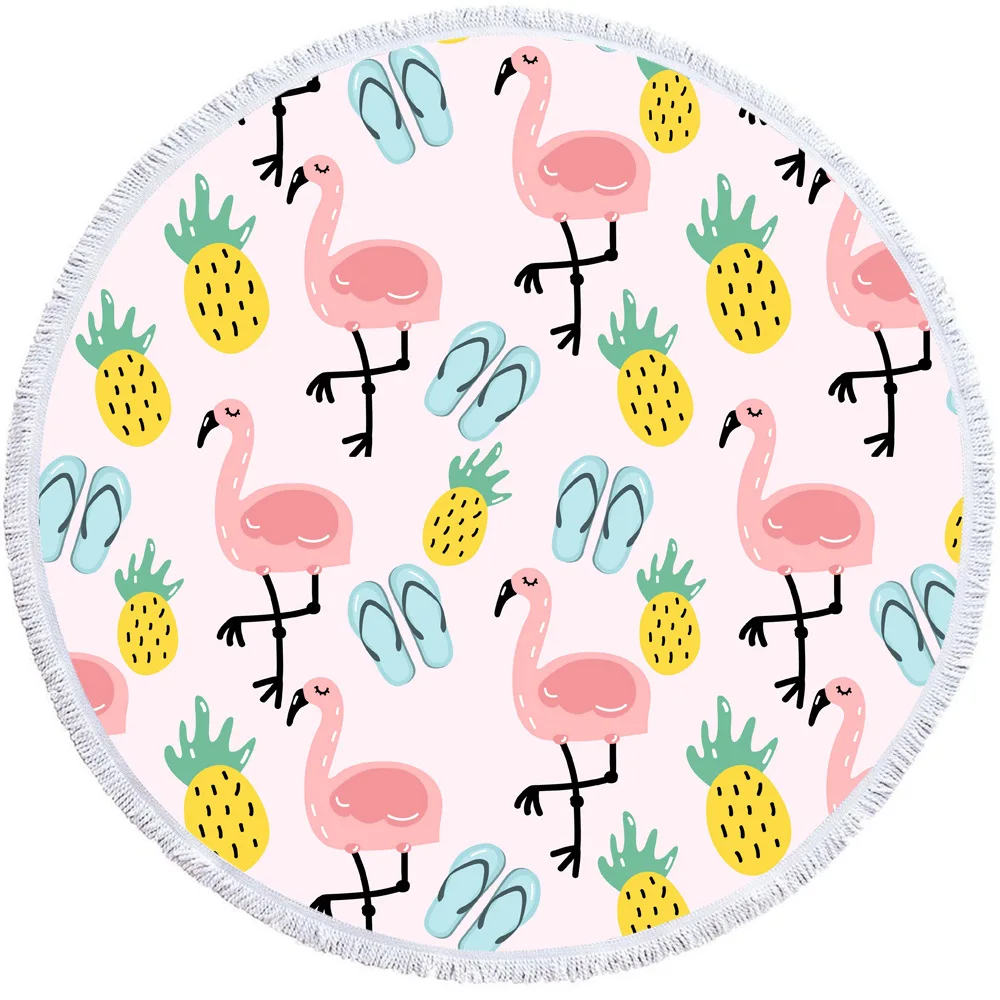 

Ins Unicorn Flamingo Printed 150cm Tassel Beach Blanket Picnic Camping Mat Round Sandbeach Towel Tablecloth Women Shawl Mattress