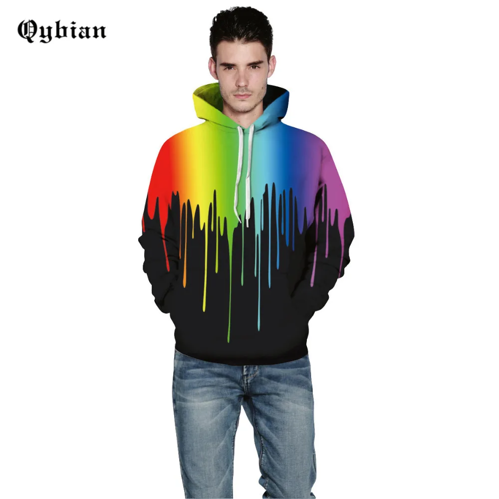 Qybian New Color gradient stripe Hoodies Men/Women Hooded Hoodies With