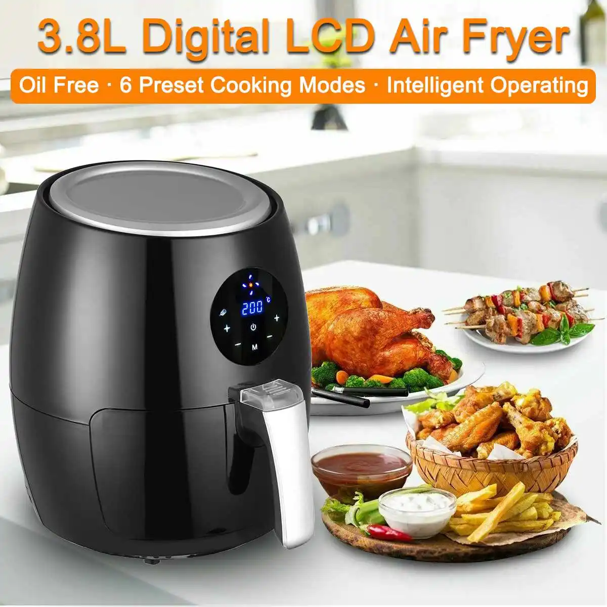  1350W 3.8L Electric Deep Fryer Air Fryer Digital LED Touch Screen Timer Temperature Control Power A - 33044597660