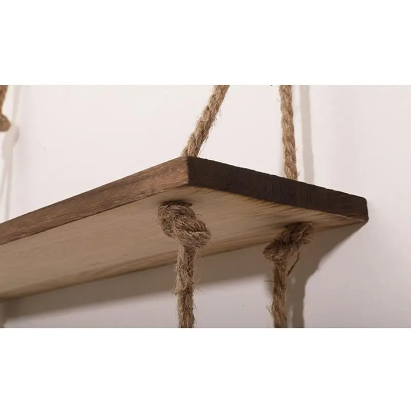 Деревянная подвесная полка веревка для качелей плавающие полки 3 уровня джутовая веревка настенный выставочный стеллаж
