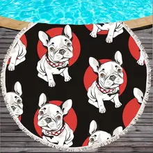 

Bulldog Round Beach Towel for Kids Printed Serviette De Plage Large Towel Cartoon Microfiber Bath Toalla 150cm