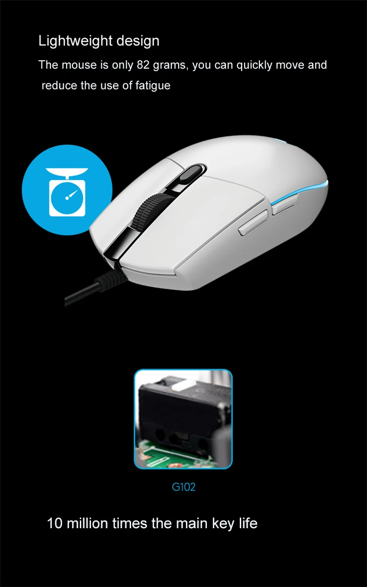 Logitech G102 проводной Мышь с коробкой игровой souris Ноутбук Оригинал 200-8000 Точек на дюйм Gamer мыши компьютер Мышь RGB rechargeable Mause