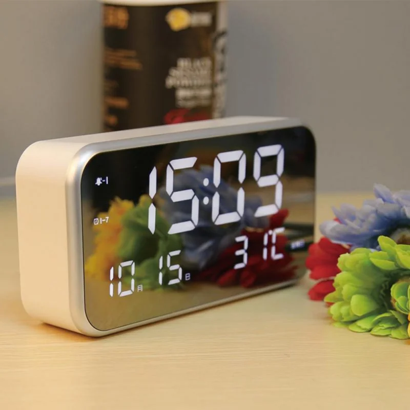 Цифровые аналого-цифровые часы, светодиодный Многофункциональный Будильник, зеркальные часы с температурным режимом, сонный светильник, домашний декор - Цвет: White-White light