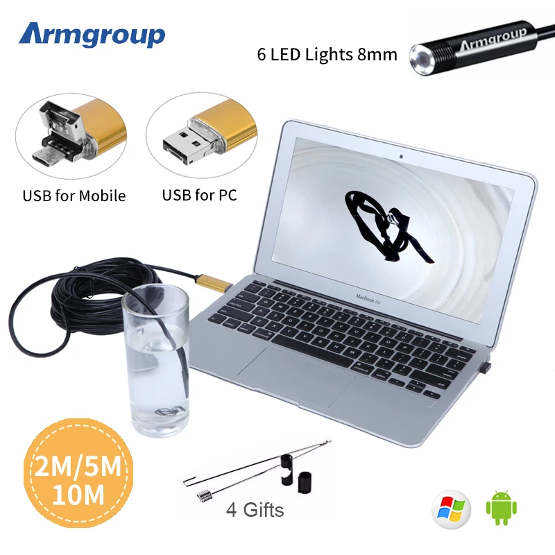 

2M 5M 10M Gold Endoscope 8mm USB Android Camera OTG Endoscopio Camera for Phone 720P Inspection Waterproof Android Endoscope HD