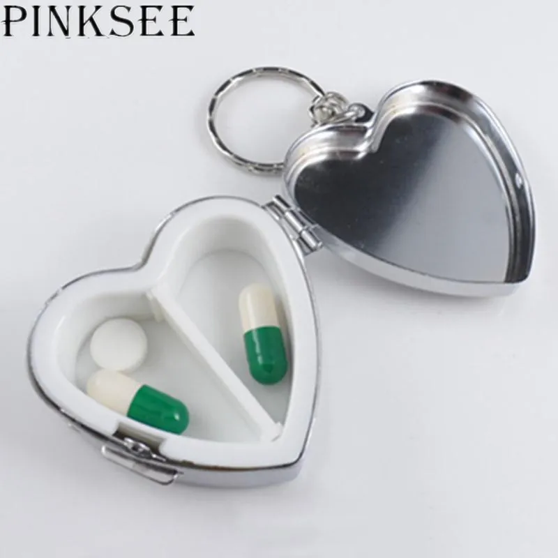 PINKSEE Metal Mini Pill Drug Holder Key Chain Medicine Tablet Capsule Vitamin Box Organizer