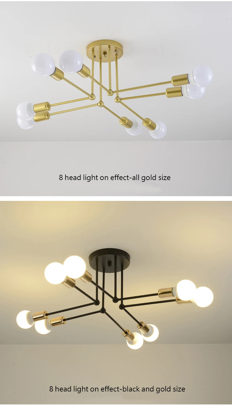Новинка 6/8, черный/золотой кованый потолочный светильник, ретро промышленный Лофт, скандинавский купол, лампа для домашнего декора, столовая, кафе-бар
