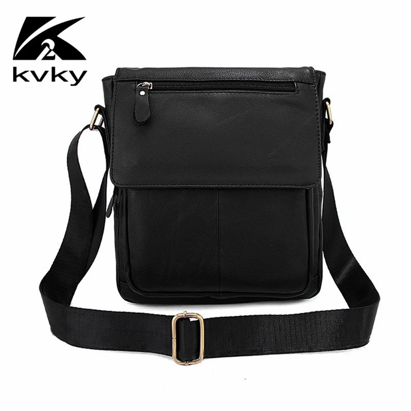 

KVKY Small Shoulder Bag Genuine Leather Bag Men's Small Shoulder Messenger Casual High Quality Brand Leather Black Crossbody Bag