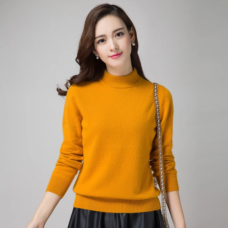 2017 High Quality New winter Women high collar Cashmere Sweater Pure color short paragraph Wool Knitted Pullover sweater | Женская