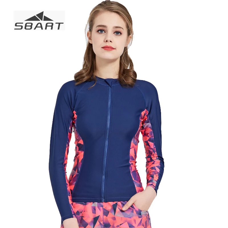 

Sbart 2018 New Women's Swimming Shirt Front Zip Long Sleeve Swimwear Anti-UV Swimsuit for Girls Rash Guard Women's Swimsuits