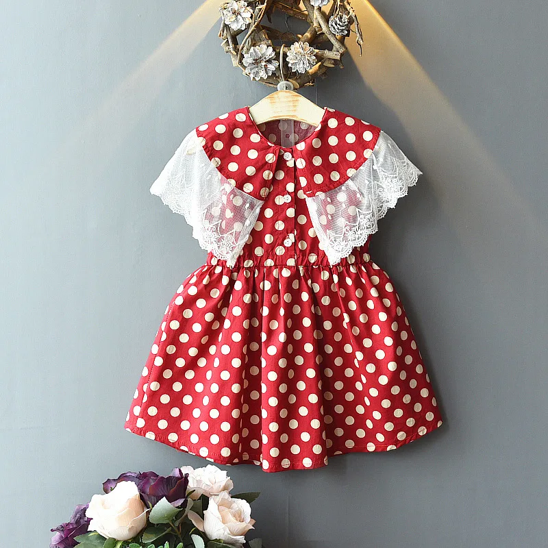 

POSH DREAM Polka Dots Lolita Girls Dress Summer 2019 Lace Cotton Little Girl Princess Dress Baby Girl Party Clothes for Birthday