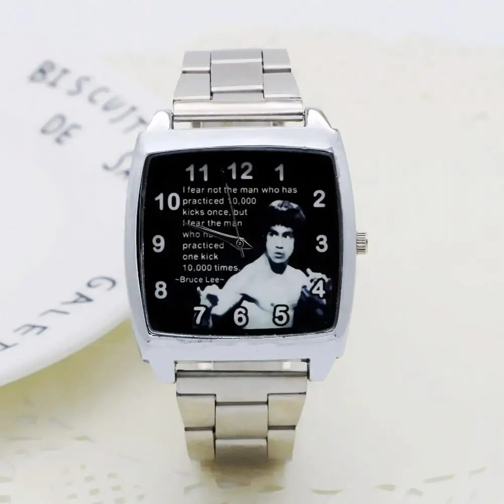 

2019 new Cartoon Bruce Lee Rectangle style dial Men's Women's Student boys girls Quartz metal steel Wrist Watch