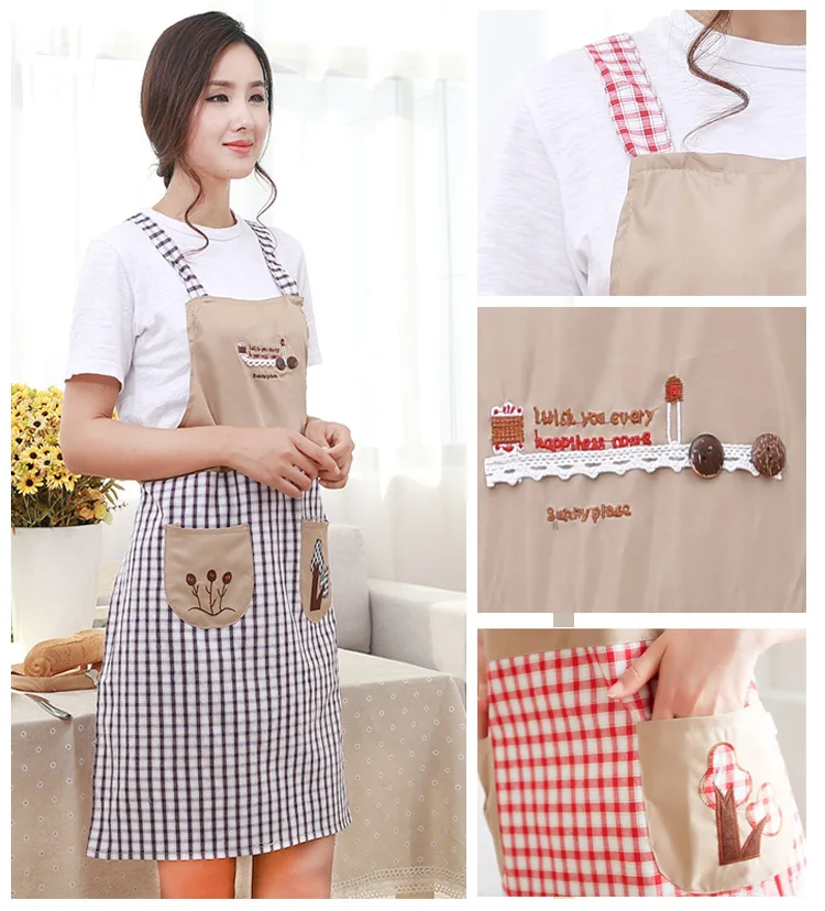 

1PC Cute Fashion Korean Grid Sleeveless Cooking Resturant Kitchen Women Home Anti-fouling Anti-oil Apron ND 012