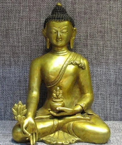 

004195 Tibet Buddhism Fane Pure 100% bronze 24k gold Sakyamuni Medicine Buddha Statue
