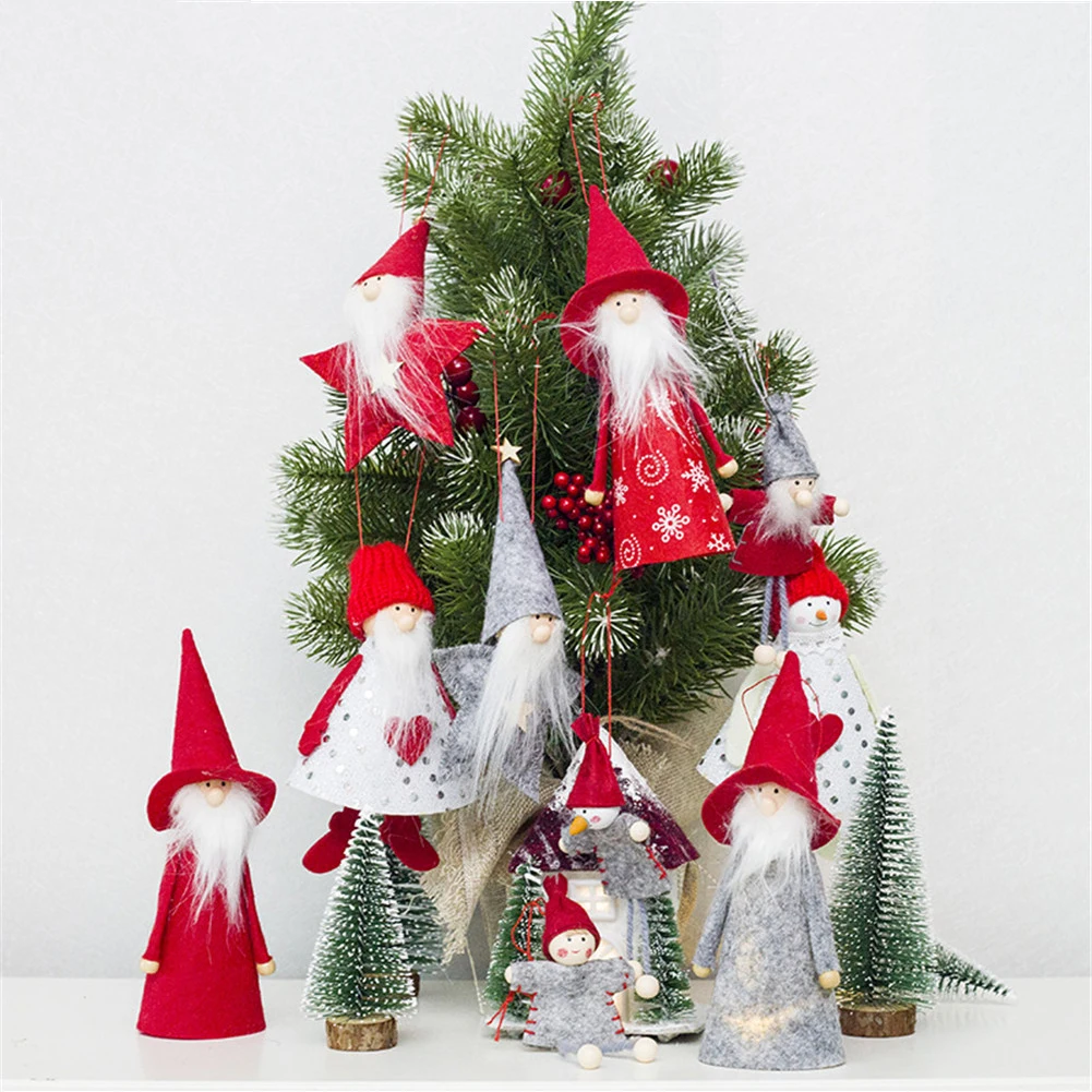Christmas Cloth Doll Pendant Mini Wooden Tree Cute Small Christmas Doll Pendant 1pc