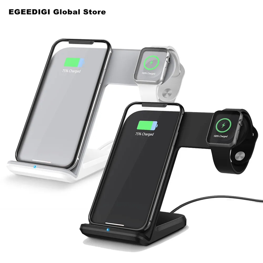 

EGEEDIGI 2 in 1 Wireless Fast Charge Stand Holder Station Dock for Apple Watch For Smart Watch For iPhone X Samsung Galaxy Phone