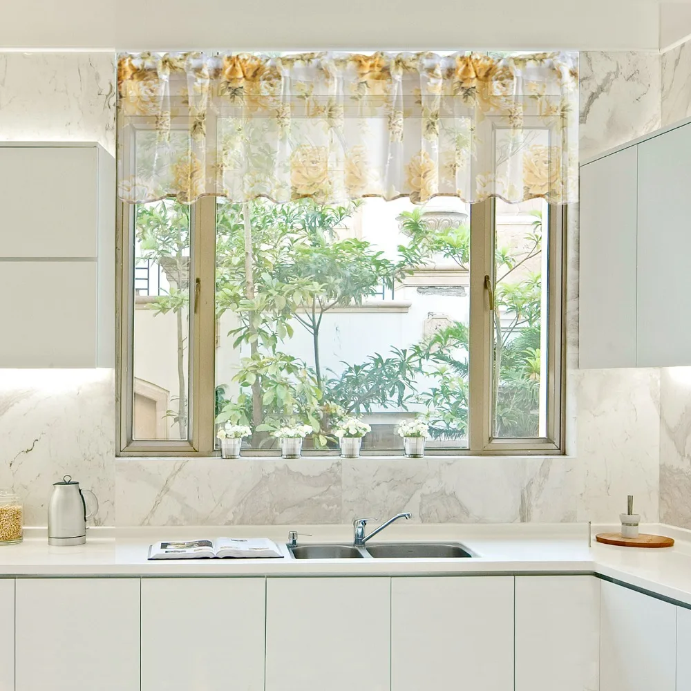 Topfinel, современные короткие шторы с розами, оконная тюль, вуаль, прозрачная драпировка для кухни, ванной комнаты, панель, домашний декор