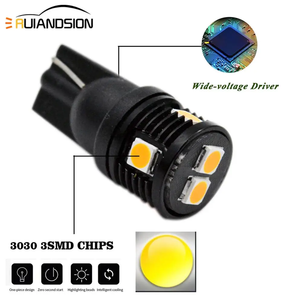 10x белого и желтого цвета T10 194 175 168 2835 6-3030SMD 12-24V светодиодный Замена лампы для автомобиля Купол Лицензия карта лампа Автомобильные стояночные огни 1 Вт