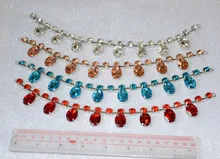 Custom design rhinestone Applique In 2016, Diy sew on Silver Neckline Bridal Rhinestone Appliques flower chain 3pcs/lot