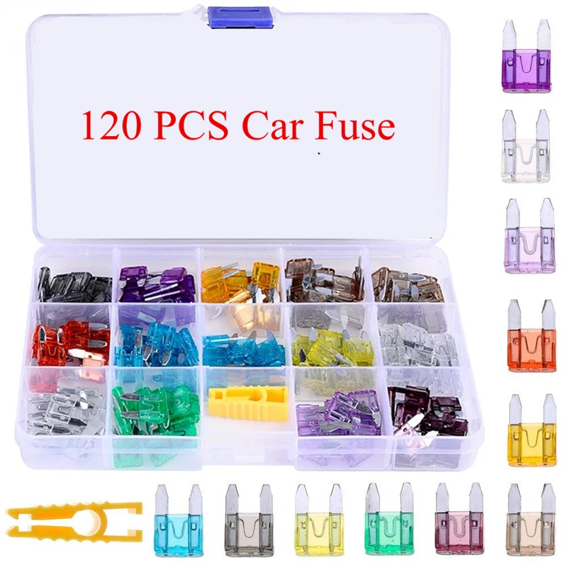 

120 PCS Car Auto Standard Medium Small Mini Size Blade Fuse Assortment Set for Car Truck Motor ATM Box, Add-A-Circuit Fuse