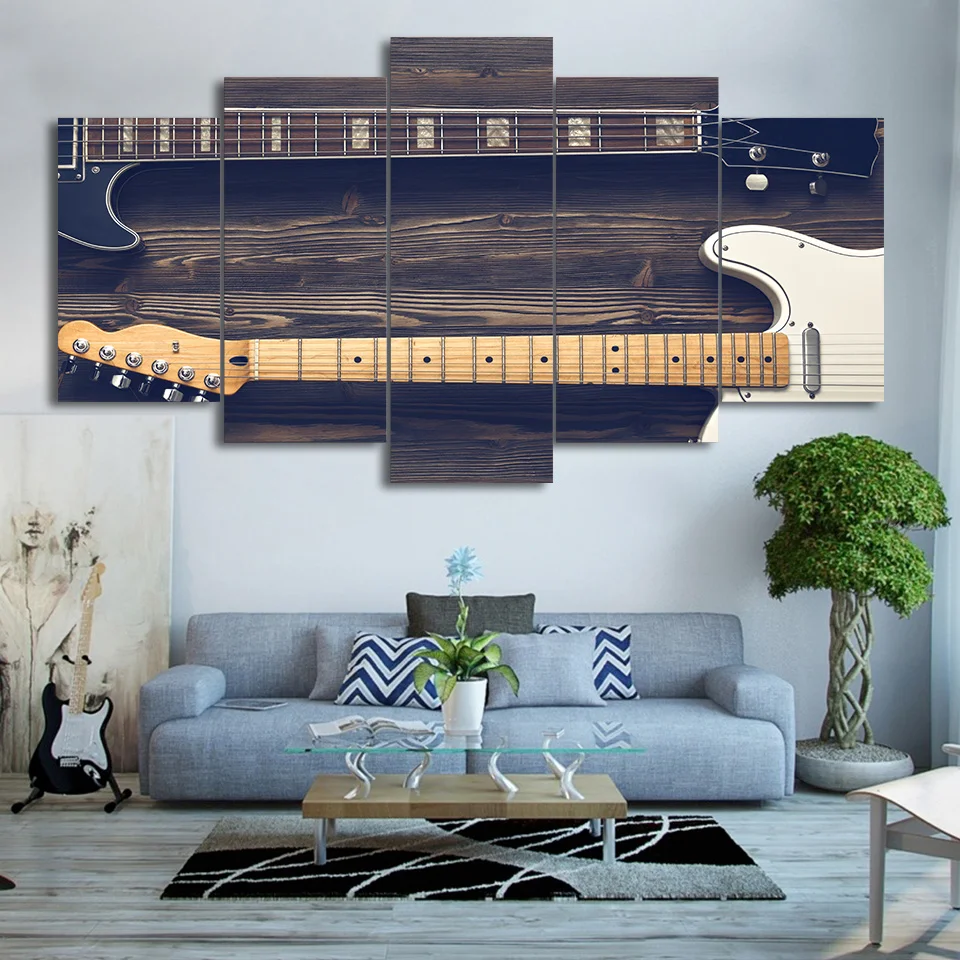 

Painting Wall Art Modular Poster 5 Panel Guitar Music Vintage Frame HD Printed Modern Canvas Living Room Pictures Home Decor