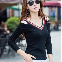 Топ с открытыми плечами, Сексуальная футболка с v-образным вырезом, женская футболка, camisetas mujer verano, Забавные футболки, модные женские футболки