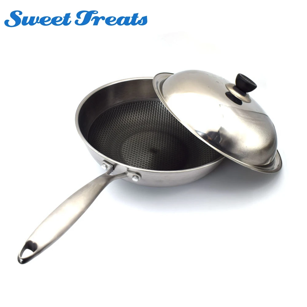 

Sweettreats 32cm Floating beehive Nonstick Pans Cookware Smokeless Wok Cooking Pots Pans With Stainless Steel Lid Long Handle