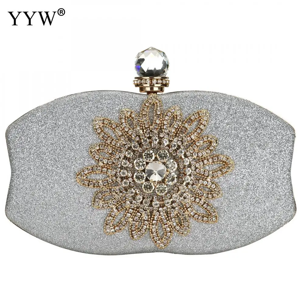 Fashion Evening Bag Women'S 2chain Handbag Night Wedding Clutch With Flower Rhinestone Gold Sliver Shoulder Bags Bolsa Feminina