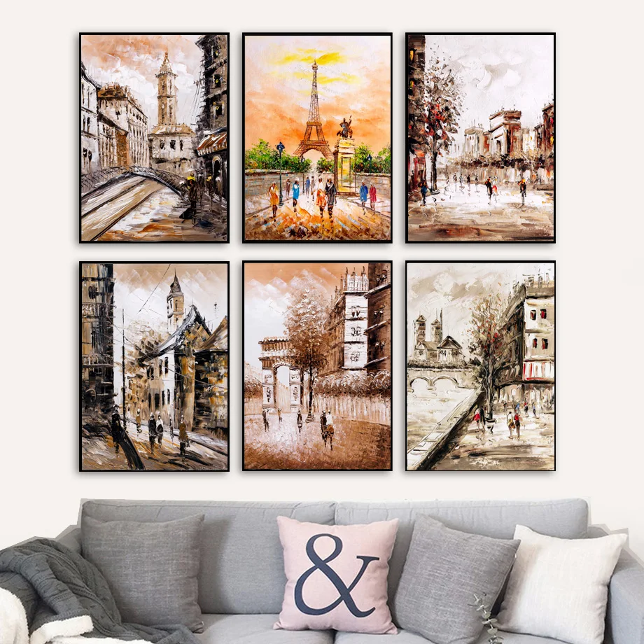 

Oil Painting Paris Streetscape Nordic Poster And Prints Wall Art Canvas Painting Wall Picture For Living Room Bedroom Home Decor
